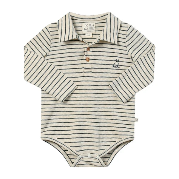 Me & Henry SEYMOUR Cream/Green Striped Polo Onesie