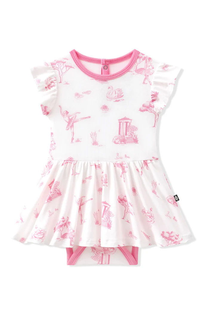 Kyte Baby Twirl Bodysuit Dress in Toile Ballet