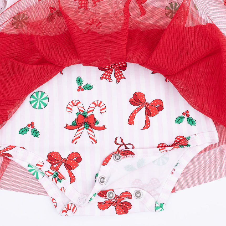 Angel Dear Long Sleeve Tutu Bodysuit Dress - Bows & Candy Canes