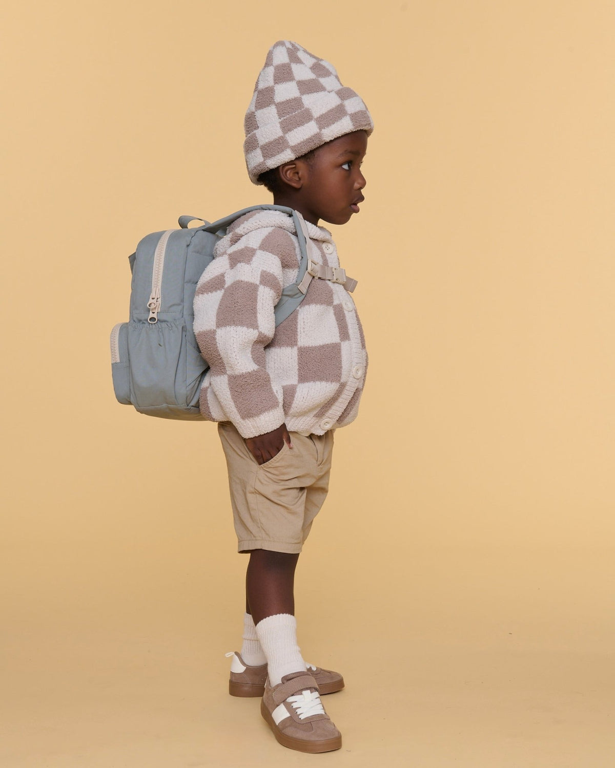 7AM Enfant Beanie - Checkers Fuzzy Ecru Taupe - Princess and the Pea Boutique