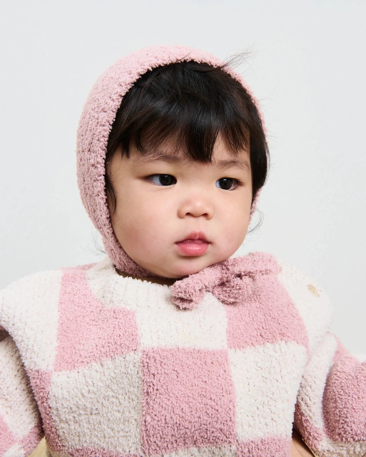 7AM Enfant Boxy Sweater - Checkers Fuzzy Ecru Ash Rose - Princess and the Pea Boutique