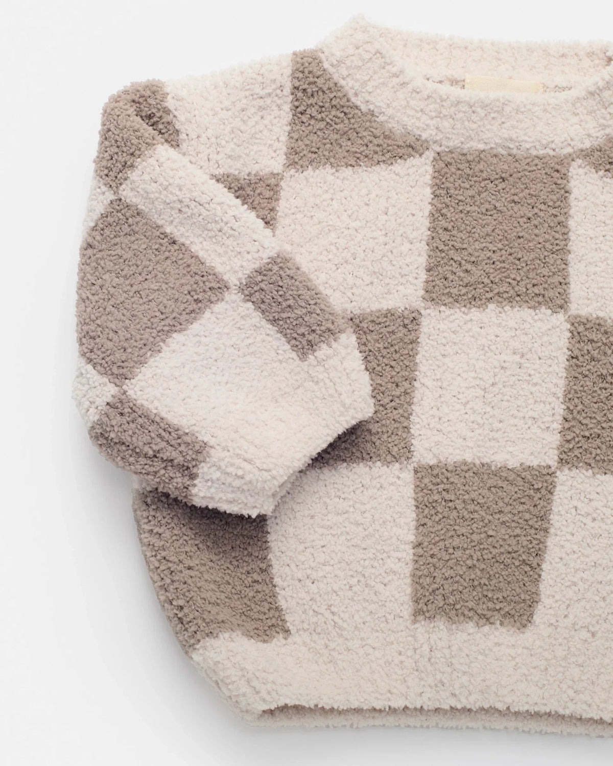 7AM Enfant Boxy Sweater - Checkers Fuzzy Ecru Taupe - Princess and the Pea Boutique