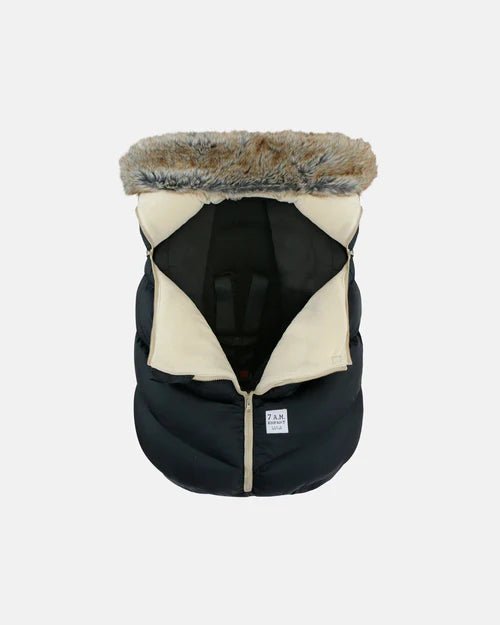 7AM Enfant Car Seat Cocoon - Tundra Black Faux Fur - Princess and the Pea Boutique