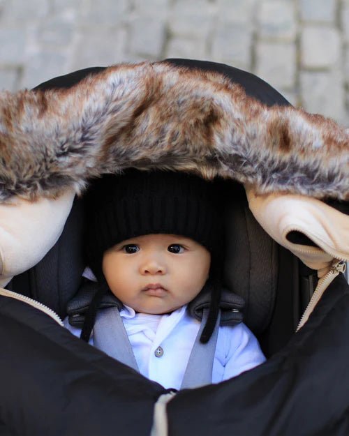 7AM Enfant Car Seat Cocoon - Tundra Black Faux Fur - Princess and the Pea Boutique