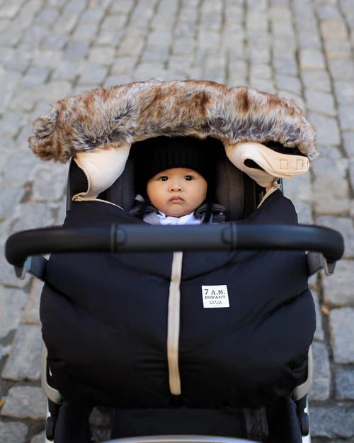 7AM Enfant Car Seat Cocoon - Tundra Black Faux Fur - Princess and the Pea Boutique