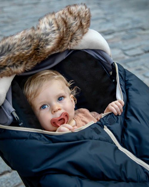 7AM Enfant Car Seat Cocoon - Tundra Black Faux Fur - Princess and the Pea Boutique
