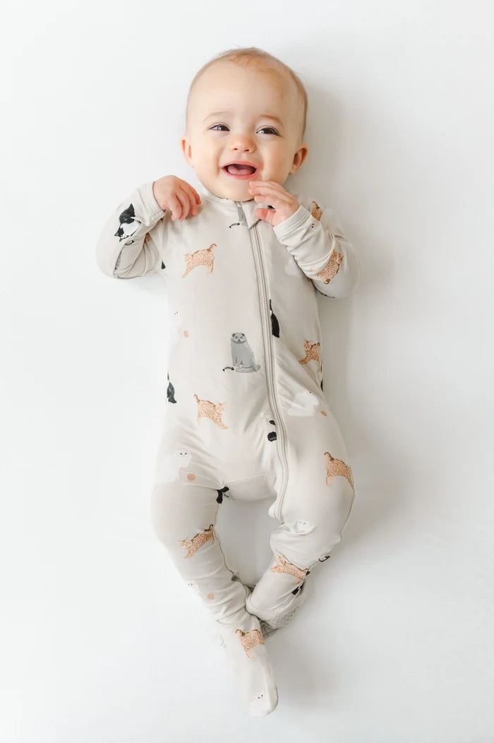 Kyte Baby Zippered Footie in Fluffy Cat - Princess and the Pea Boutique