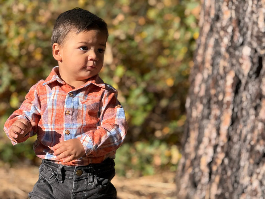 Me & Henry JASPER Rust/Blue Washed plaid Woven Onesie