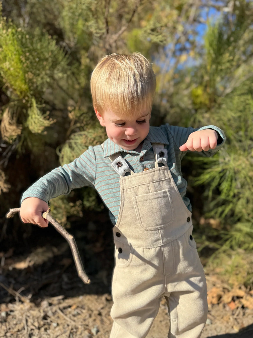 Me & Henry GENTRY Beige Moleskin Woven Overalls