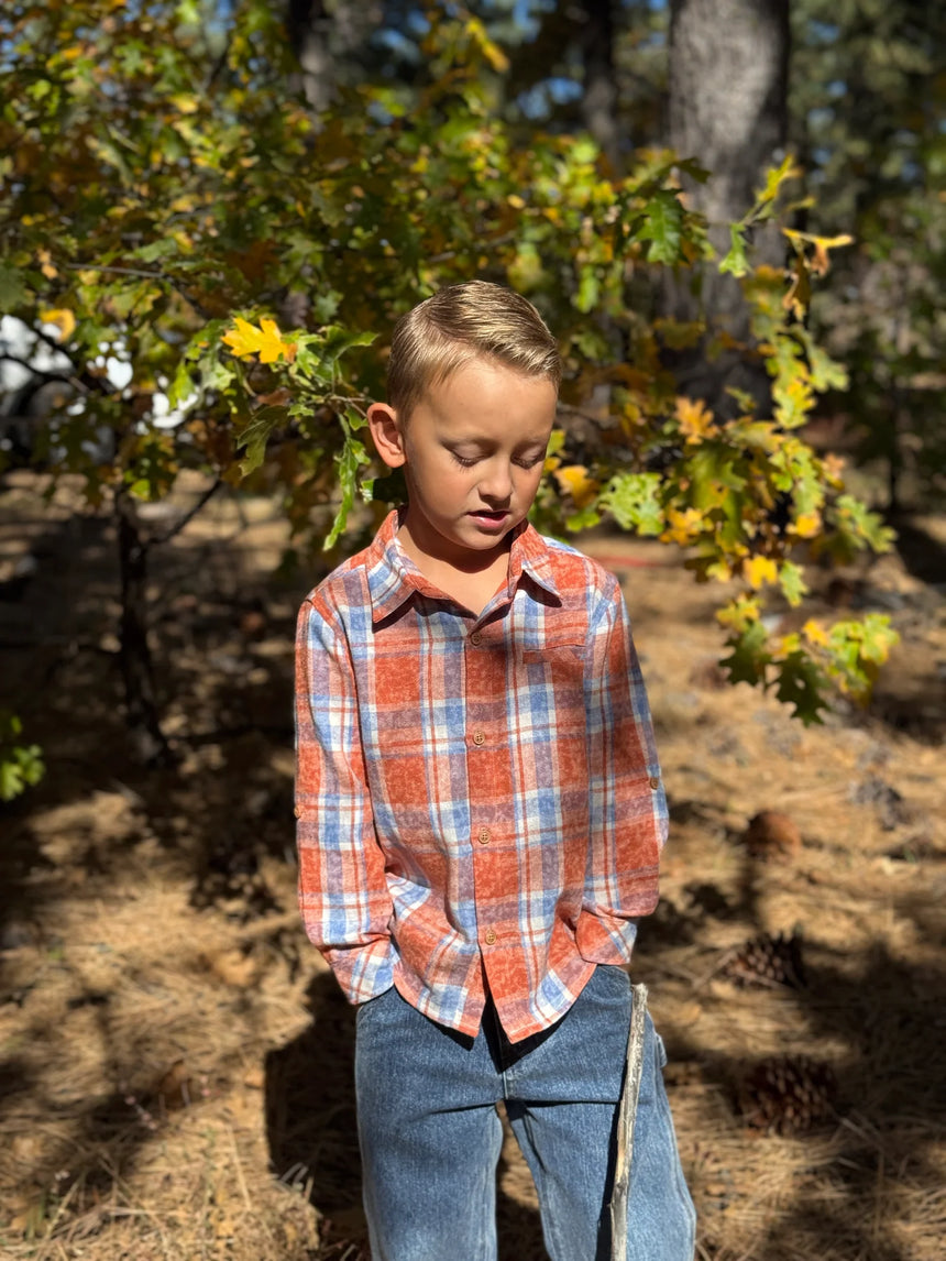 Me & Henry ATWOOD woven shirt rust/blue washed plaid