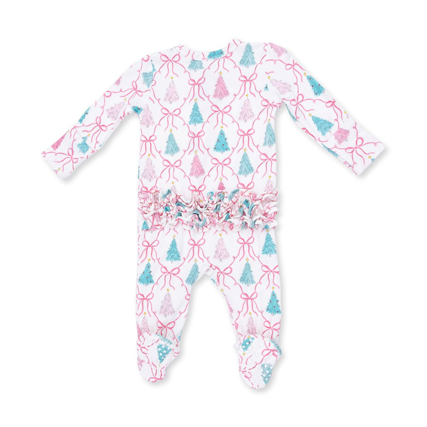 Angel Dear 2 Way Ruffle Back Zipper Footie - Bow Trellis Tree - Princess and the Pea Boutique