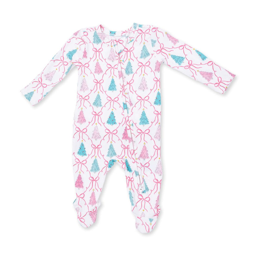 Angel Dear 2 Way Ruffle Back Zipper Footie - Bow Trellis Tree - Princess and the Pea Boutique