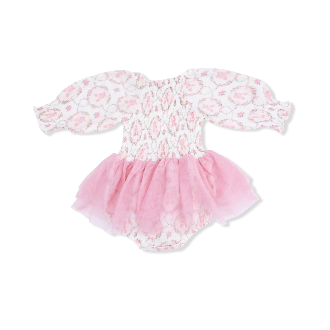 Angel Dear Long Sleeve Smocked Bubble with Tutu - Cameo Ballet Shoes - Princess and the Pea Boutique