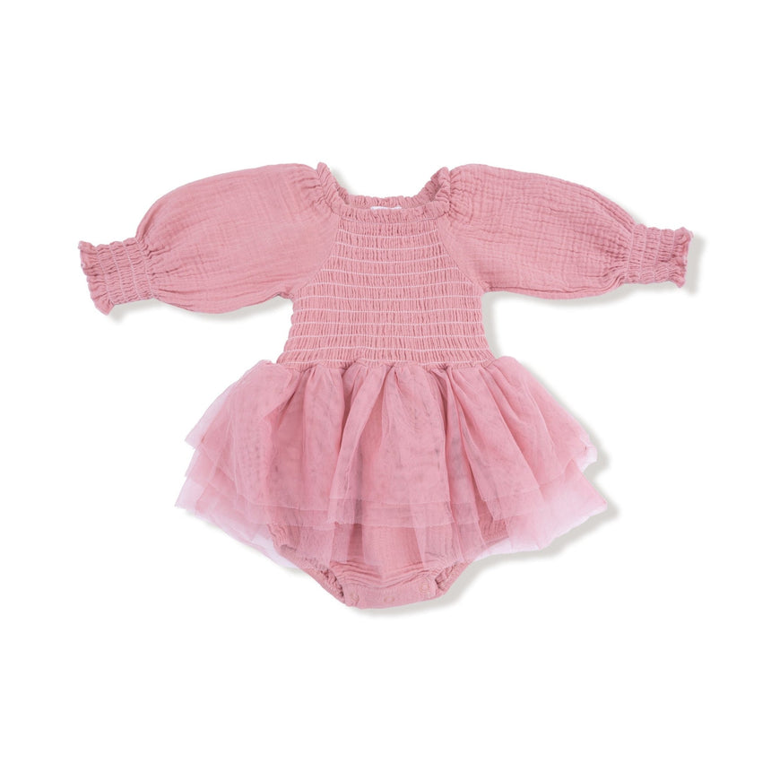 Angel Dear Long Sleeve Smocked Bubble with Tutu - Rose Elegance - Princess and the Pea Boutique