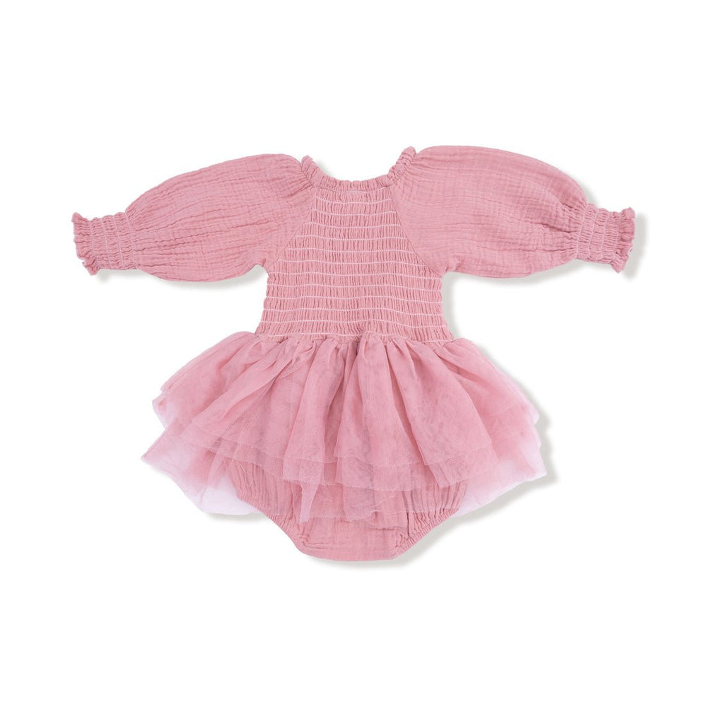 Angel Dear Long Sleeve Smocked Bubble with Tutu - Rose Pink - Princess and the Pea Boutique