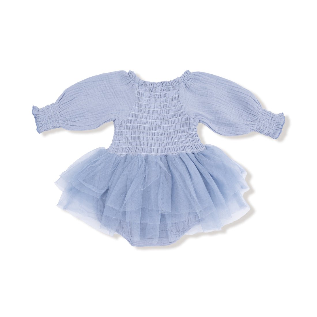 Angel Dear Long Sleeve Smocked Bubble with Tutu - Soft Chambray - Princess and the Pea Boutique