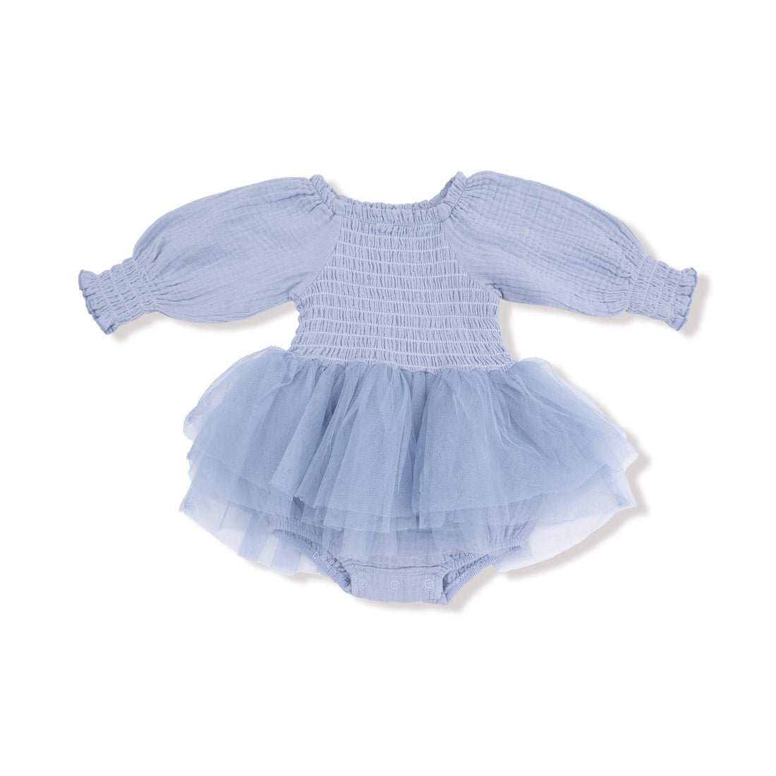 Angel Dear Long Sleeve Smocked Bubble with Tutu - Soft Chambray - Princess and the Pea Boutique