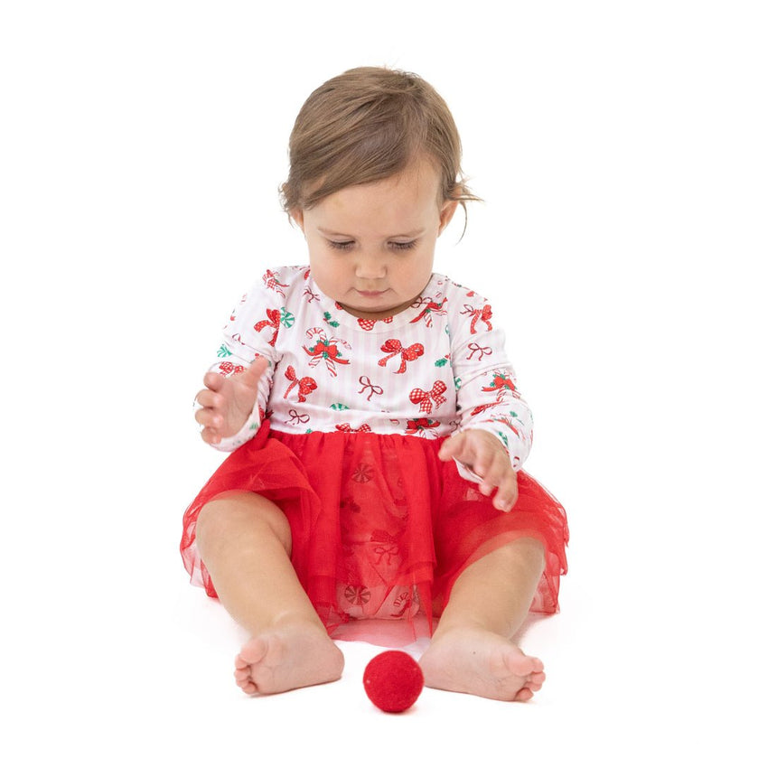 Angel Dear Long Sleeve Tutu Bodysuit Dress - Bows & Candy Canes - Princess and the Pea Boutique