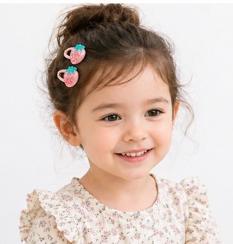 Baby Hood Pastel Strawberry Snap Hair Clip Duo - Princess and the Pea Boutique