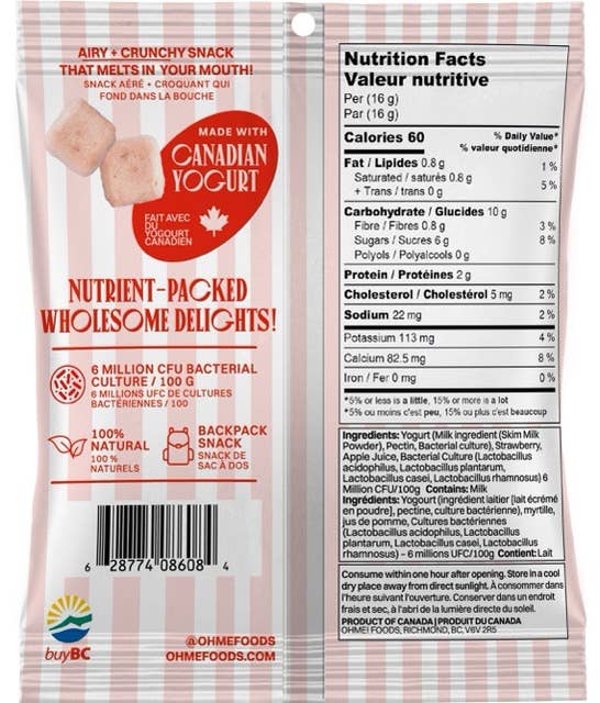 OHME! Strawberry Yogurt Crunch Snack Size 16g