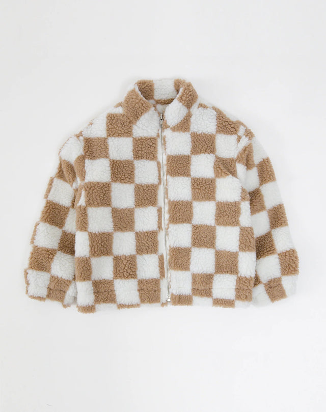 Brunette The Label Checkerboard Sherpa Jacket - Fawn Cream - Princess and the Pea Boutique