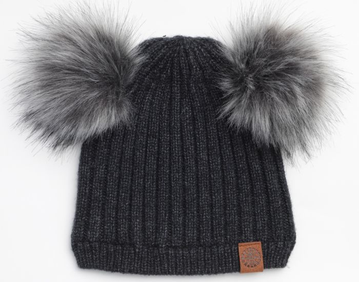 Calikids Double Pompom Knit Hat - Black - Princess and the Pea Boutique