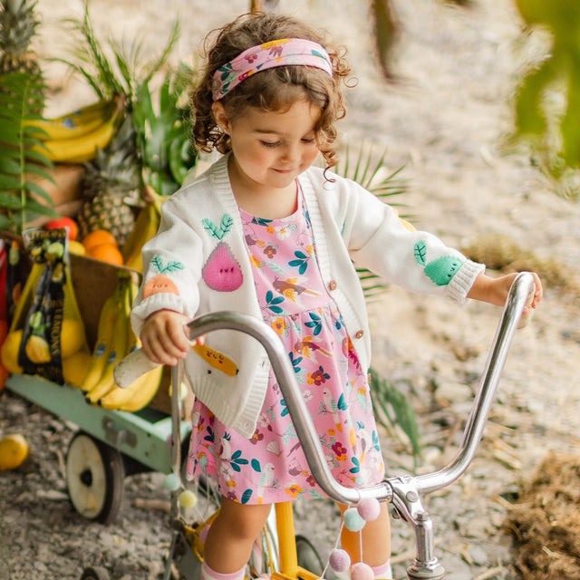 Cream knit cardigan with fruit patterns, baby - Princess and the Pea Boutique