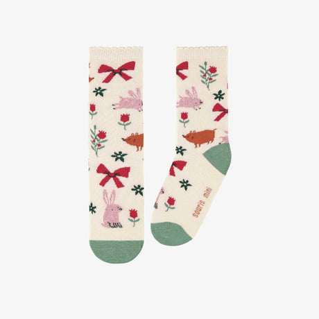 Cream socks with festive patterns, child - Princess and the Pea Boutique