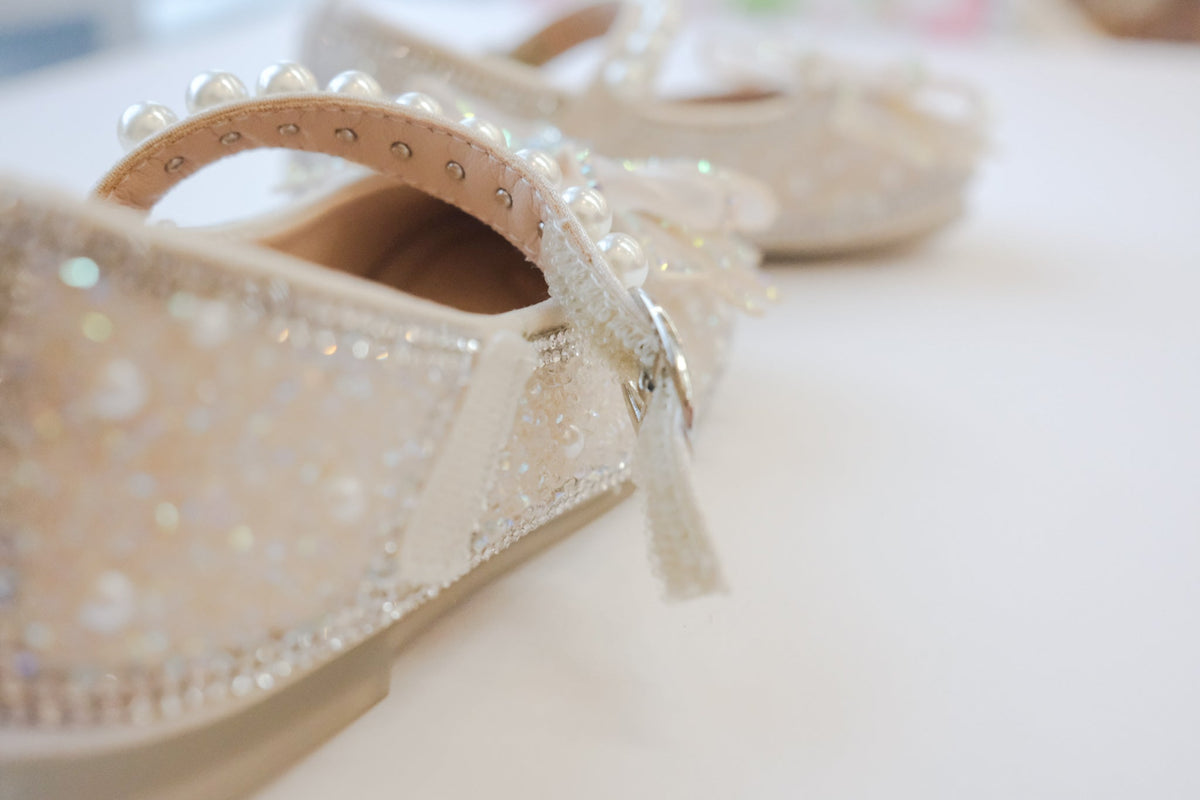 Crystal Princess Bow & Pearl Mary Jane Shoes - Princess and the Pea Boutique