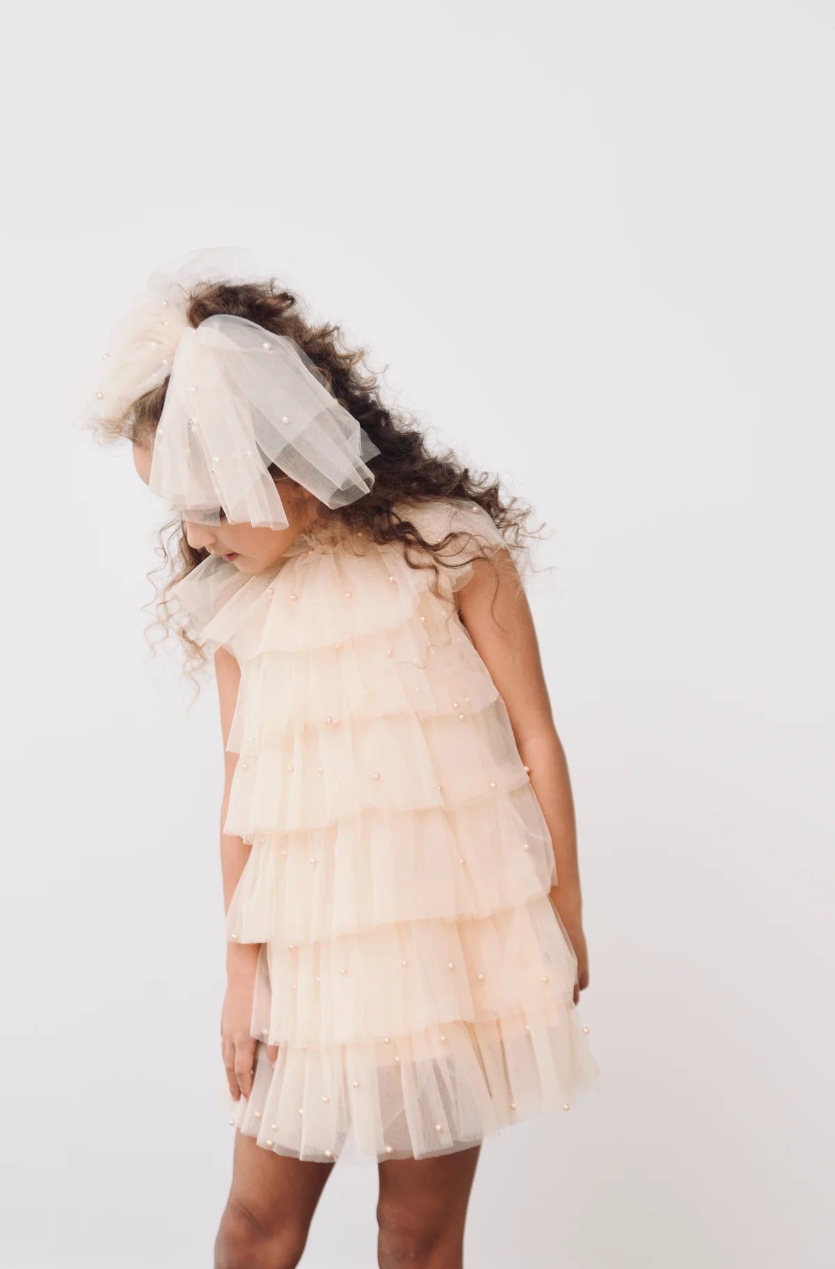 DOLLY Pearl Tutully Tiered Tulle Dress Cream - Princess and the Pea Boutique