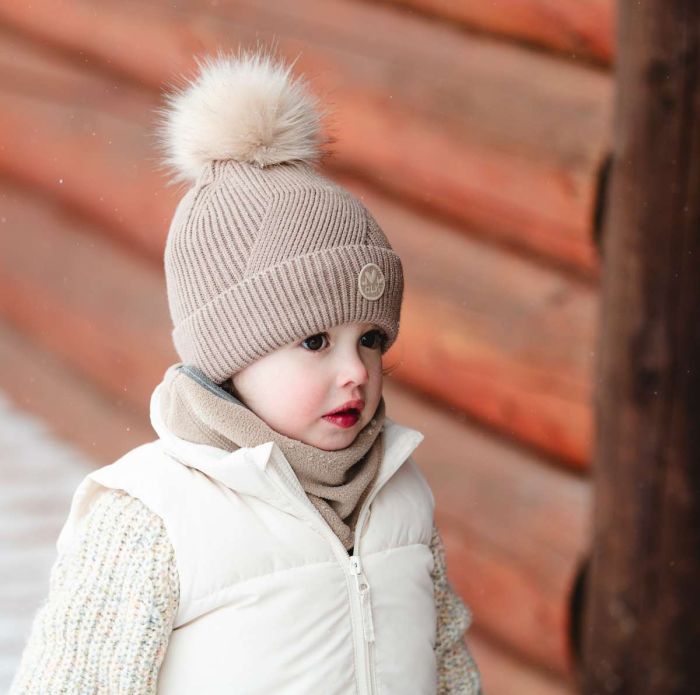 Calikids Knit PomPom Beanie - Mocha