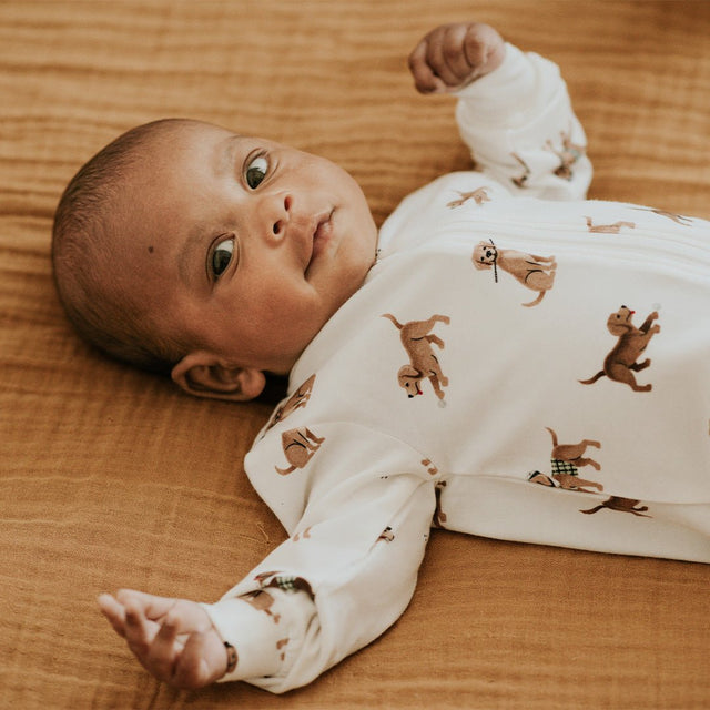 Golf Pups Print on Off - White Sleeper - Princess and the Pea Boutique