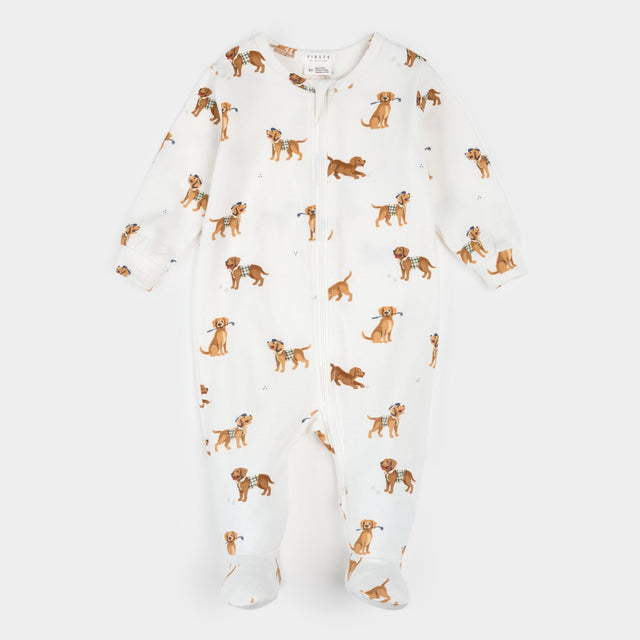 Golf Pups Print on Off - White Sleeper - Princess and the Pea Boutique