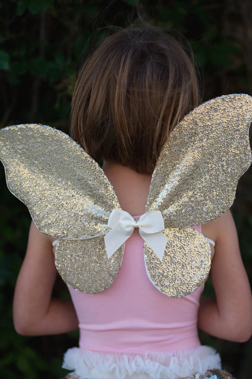 Great Pretenders - Gracious Gold Sequins Skirt, Wings, & Wand - Princess and the Pea Boutique