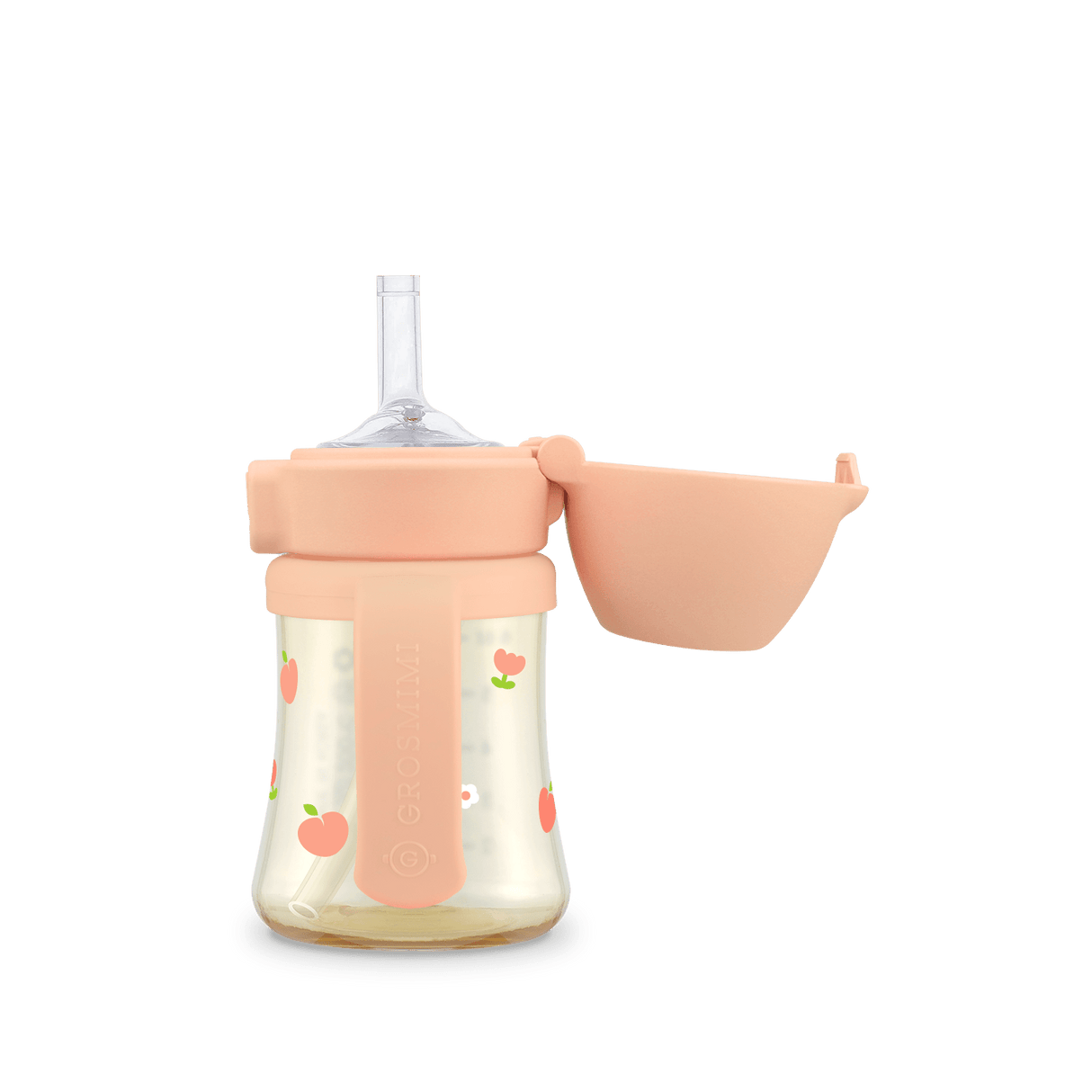 Grosmimi PPSU Peach Flower Weighted Straw Cup 2.0 200ml - Rose Coral - Princess and the Pea Boutique
