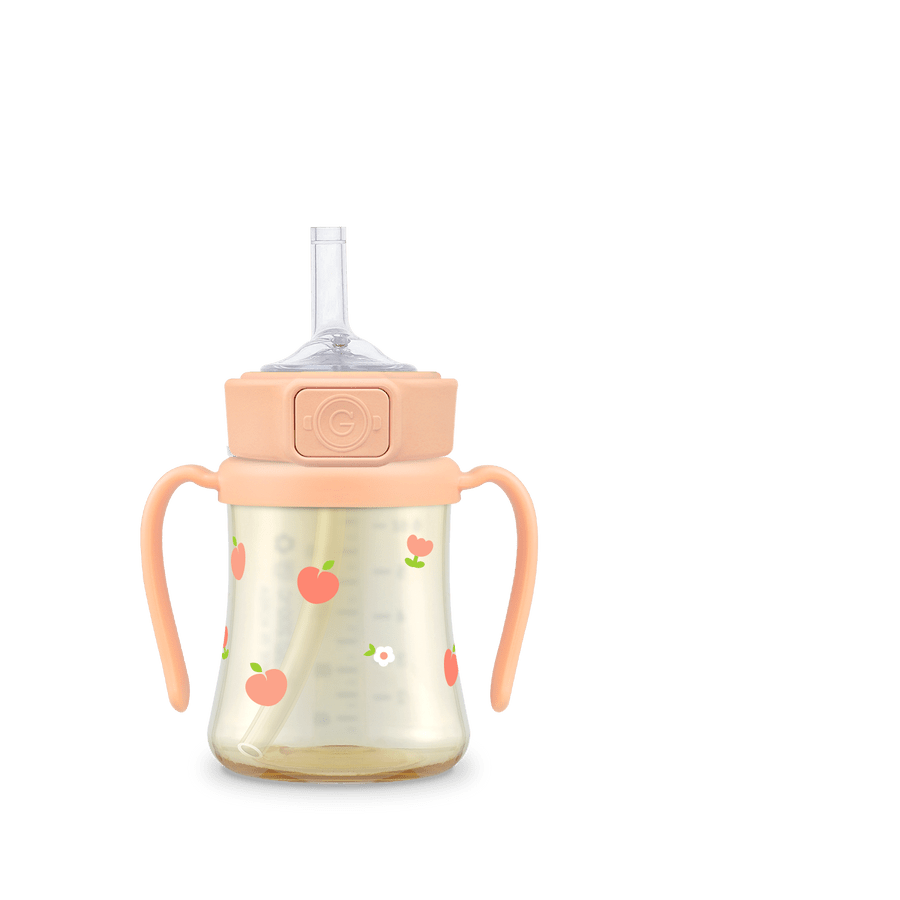 Grosmimi PPSU Peach Flower Weighted Straw Cup 2.0 200ml - Rose Coral - Princess and the Pea Boutique