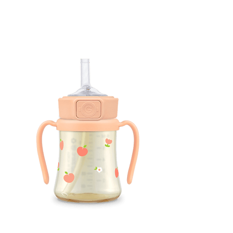 Grosmimi PPSU Peach Flower Weighted Straw Cup 2.0 200ml - Rose Coral - Princess and the Pea Boutique