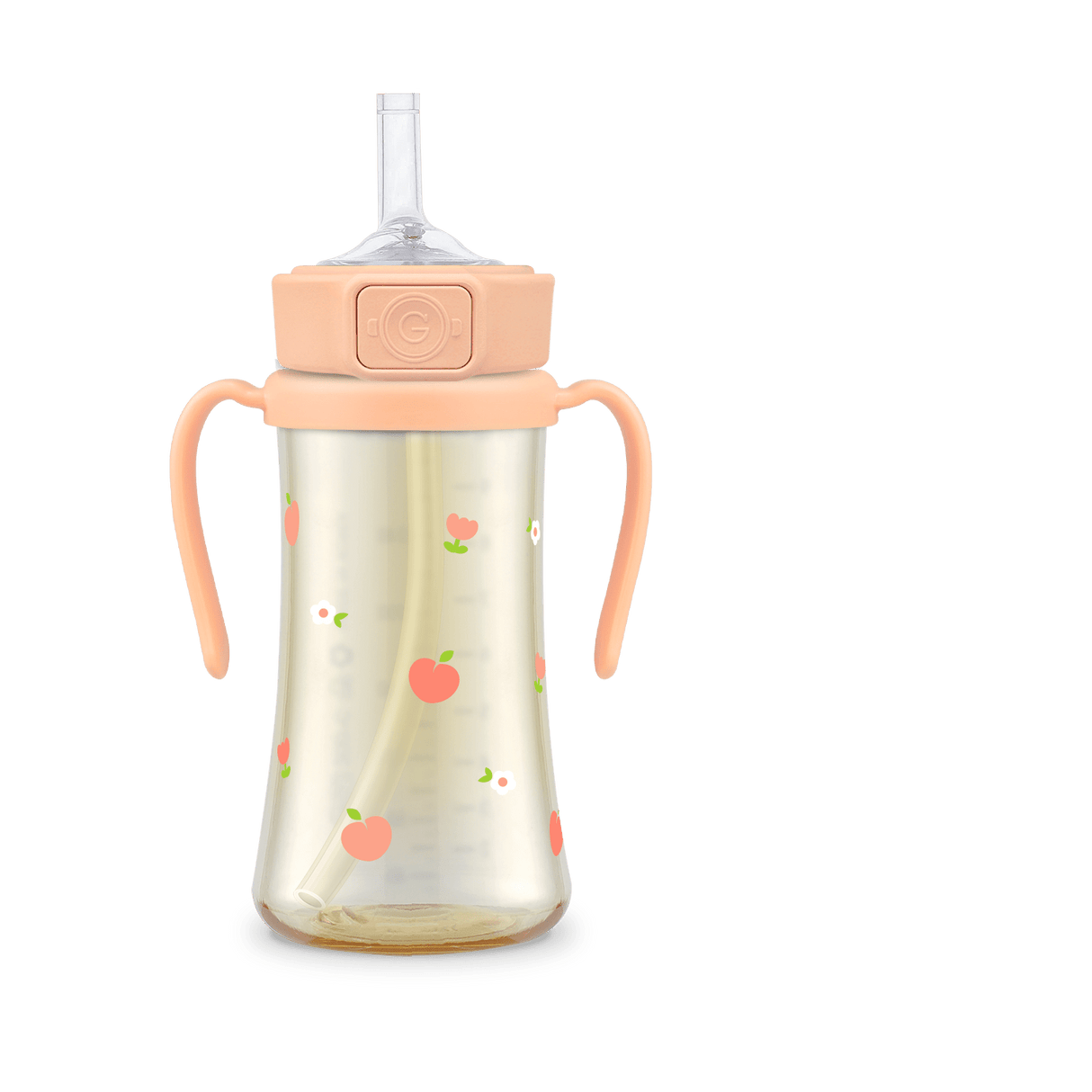 Grosmimi PPSU Peach Flower Weighted Straw Cup 2.0 300ml - Rose Coral - Princess and the Pea Boutique