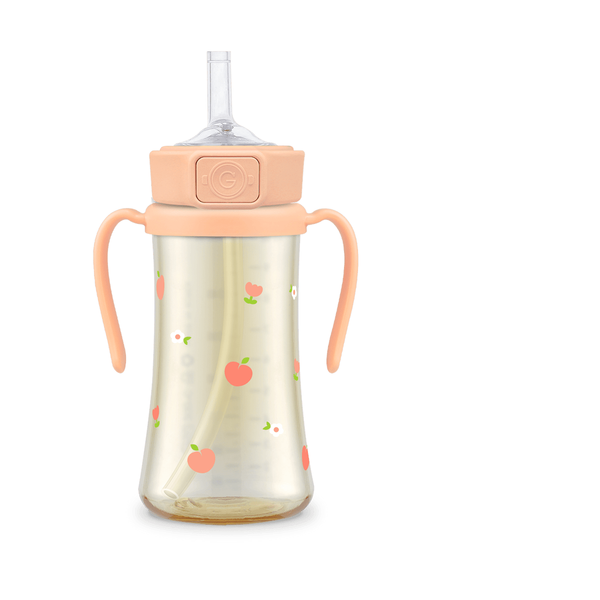 Grosmimi PPSU Peach Flower Weighted Straw Cup 2.0 300ml - Rose Coral - Princess and the Pea Boutique
