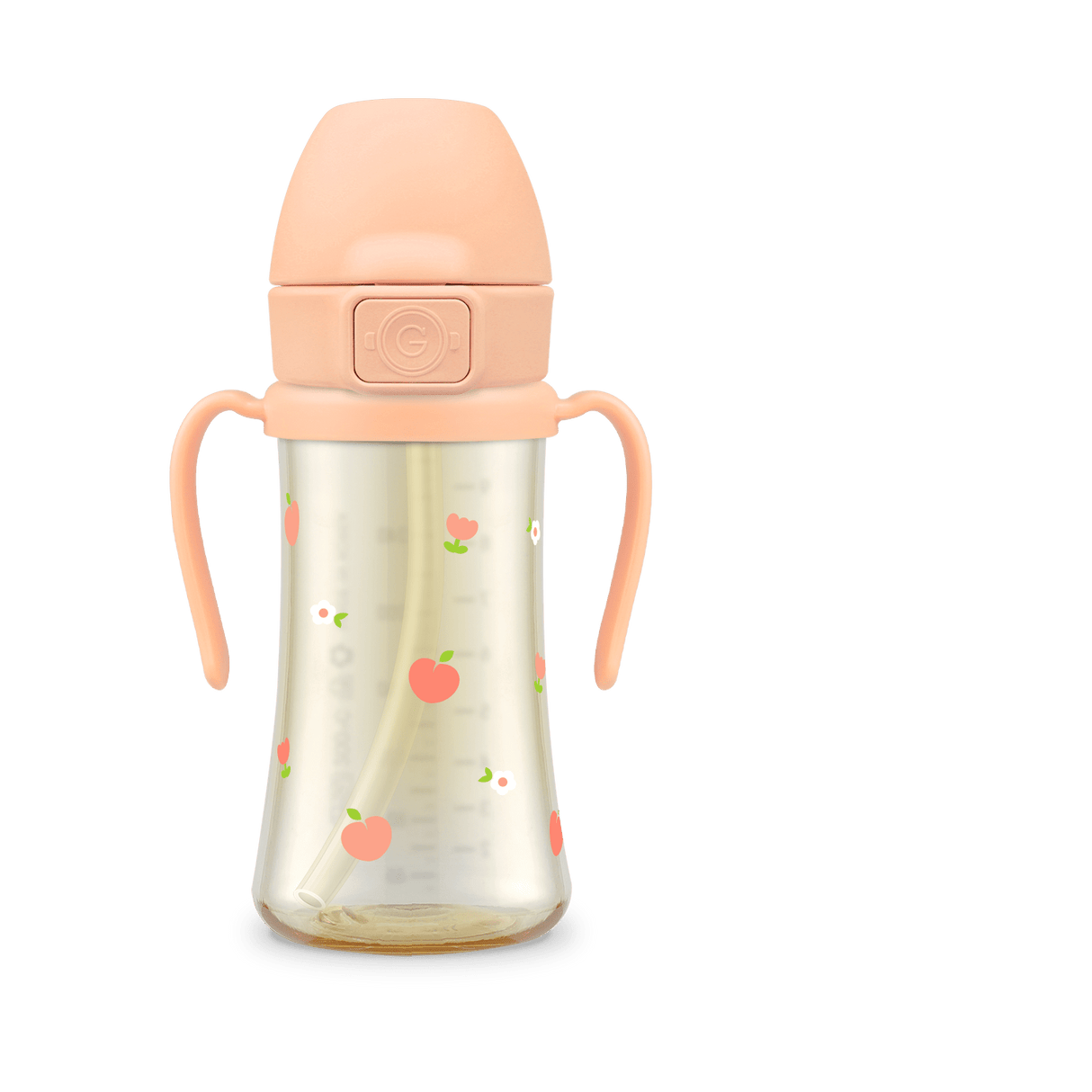 Grosmimi PPSU Peach Flower Weighted Straw Cup 2.0 300ml - Rose Coral - Princess and the Pea Boutique