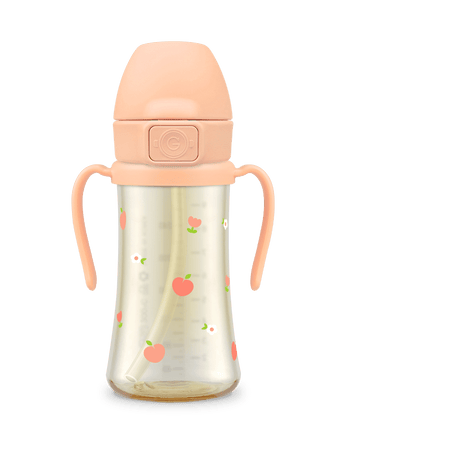 Grosmimi PPSU Peach Flower Weighted Straw Cup 2.0 300ml - Rose Coral - Princess and the Pea Boutique