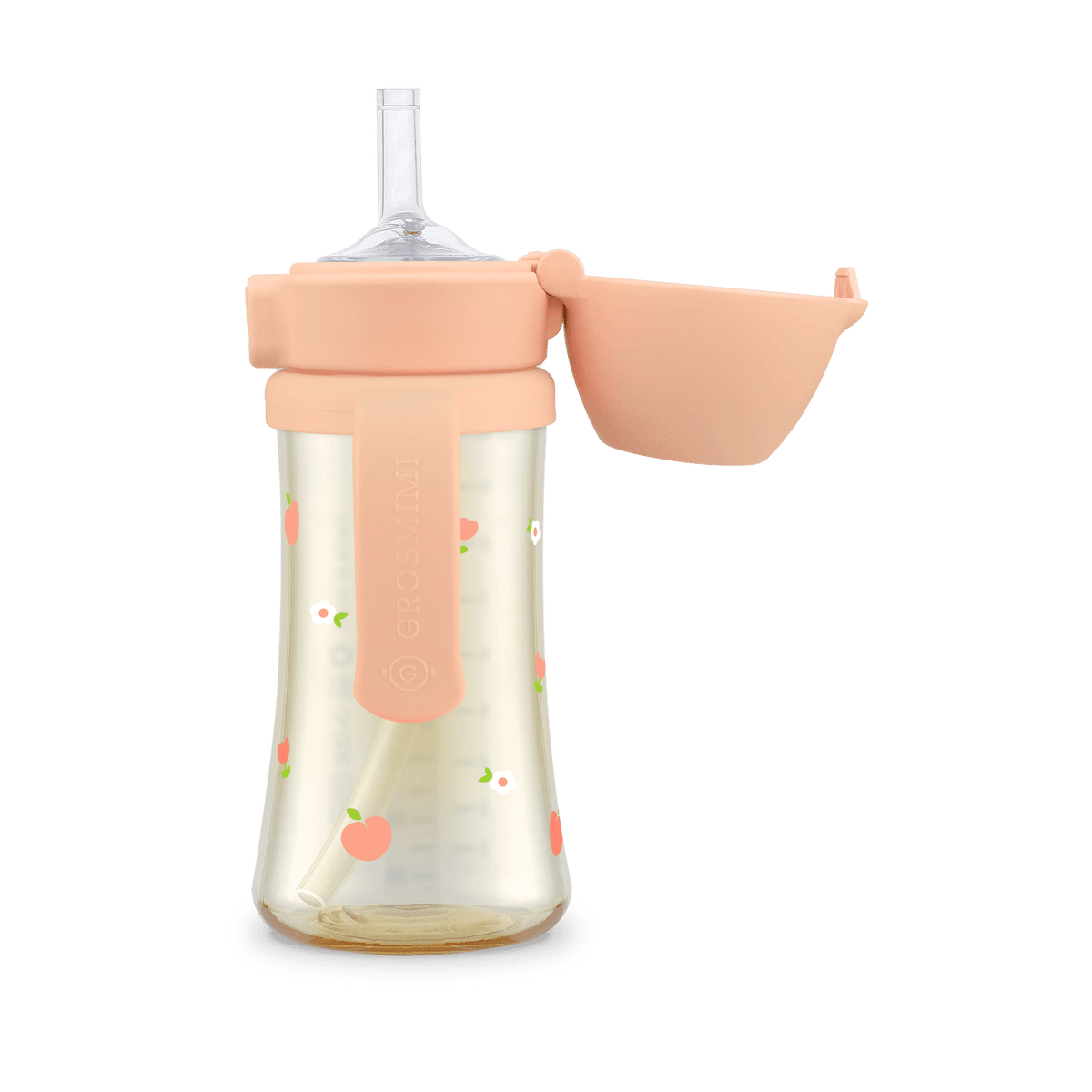Grosmimi PPSU Peach Flower Weighted Straw Cup 2.0 300ml - Rose Coral - Princess and the Pea Boutique