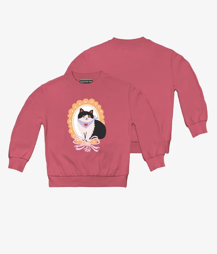 Headster Kids Kitty Charm Crewneck - Clay Rose - Princess and the Pea Boutique