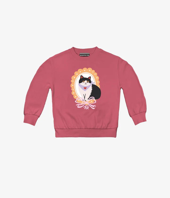 Headster Kids Kitty Charm Crewneck - Clay Rose - Princess and the Pea Boutique