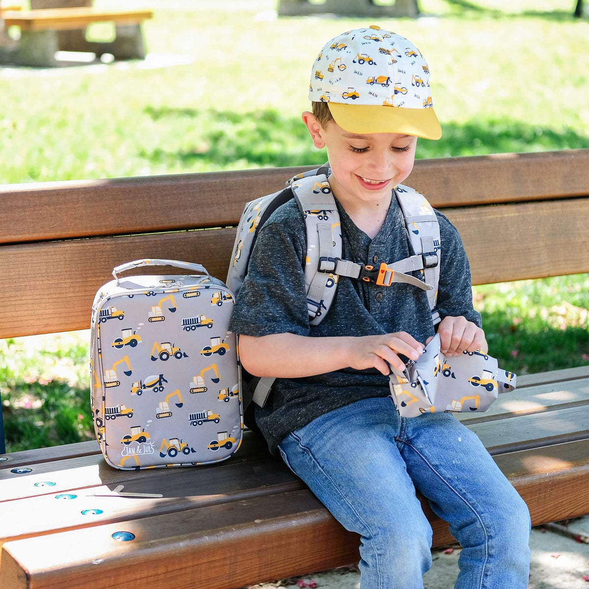 Jan N Jul Kids Lunch Bag - Grey Construction - Princess and the Pea Boutique