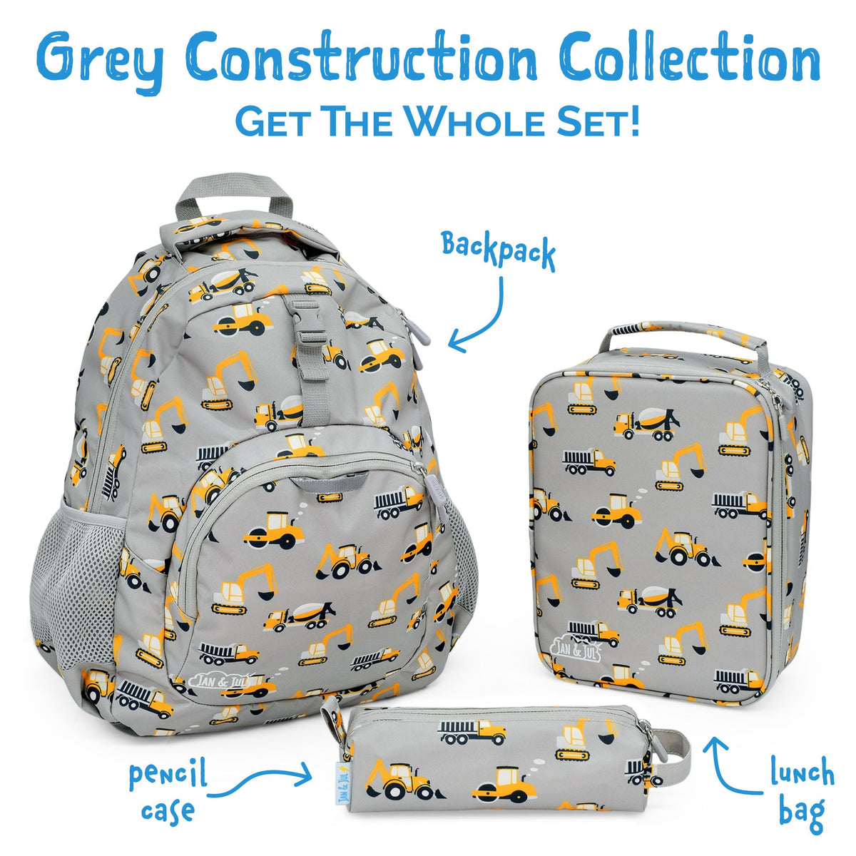 Jan N Jul Kids Lunch Bag - Grey Construction - Princess and the Pea Boutique