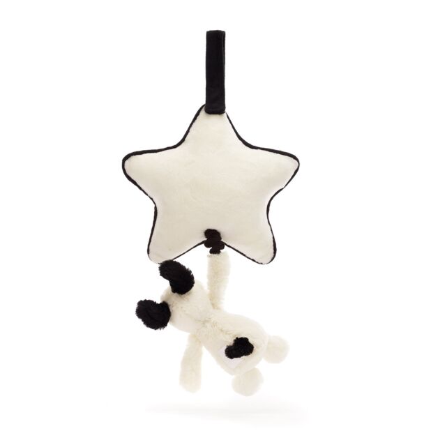 Jellycat Bashful Black & Cream Puppy Musical Pull - Princess and the Pea