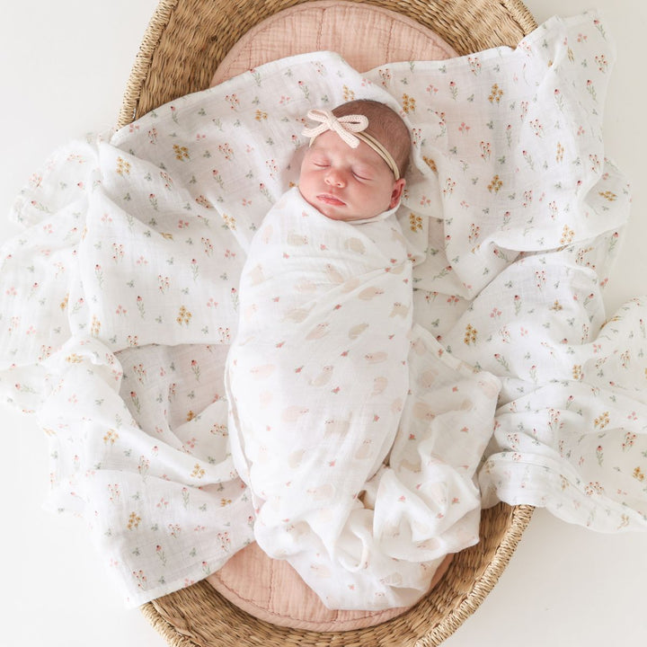 Lulujo Kitty Cat & Flower Field - Cotton Swaddle 2 Pack