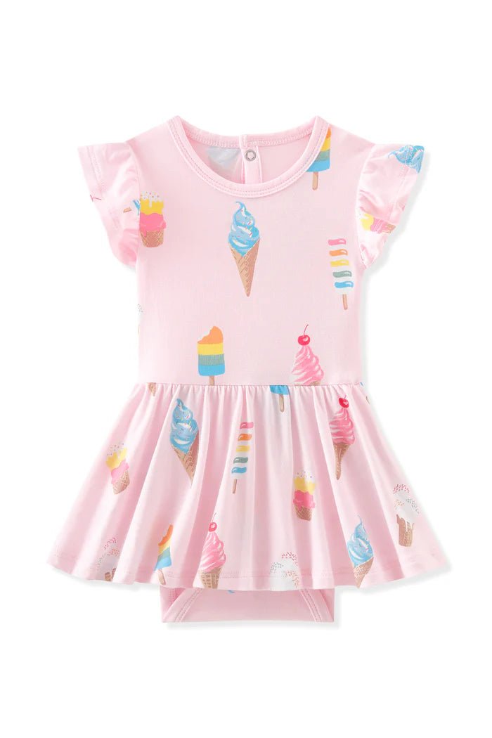 Kyte Baby Twirl Bodysuit Dress in Sakura Ice Cream - Princess and the Pea Boutique