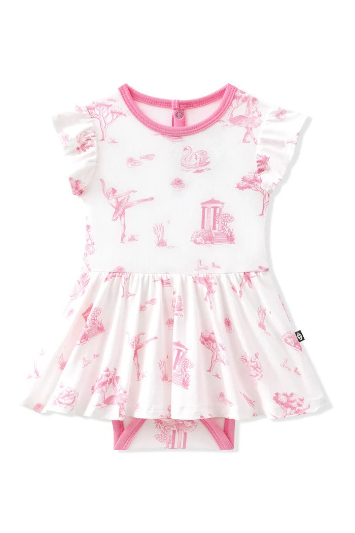 Kyte Baby Twirl Bodysuit Dress in Toile Ballet - Princess and the Pea Boutique